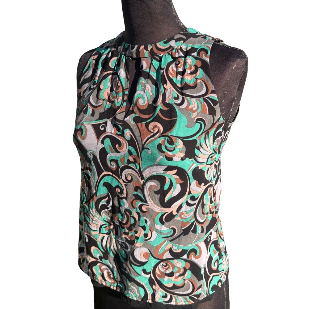 Nanette Lepore Phycadellic Graphic Mod 1970s Tank Top Work Wear 100% Silk XS